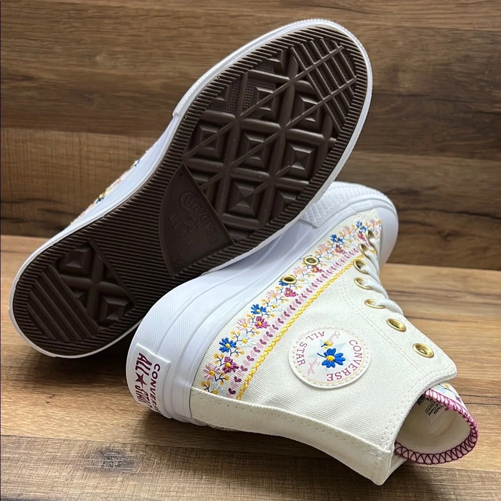 Converse White Pink Floral platform High-Top Sneakers